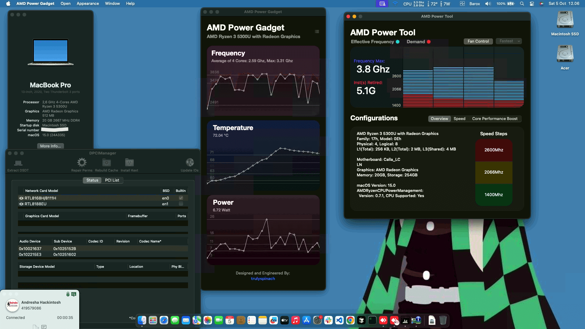 Success Hackintosh macOS Sequoia 15.0 Build 24A335 in Acer Aspire 5 A515-45-R0J0